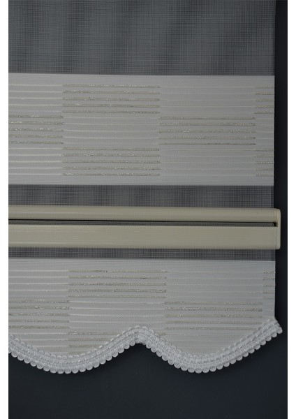 Zebra Stor Perde Pj-02 Beyaz & Krem Renk Etekli 130 x 260 cm