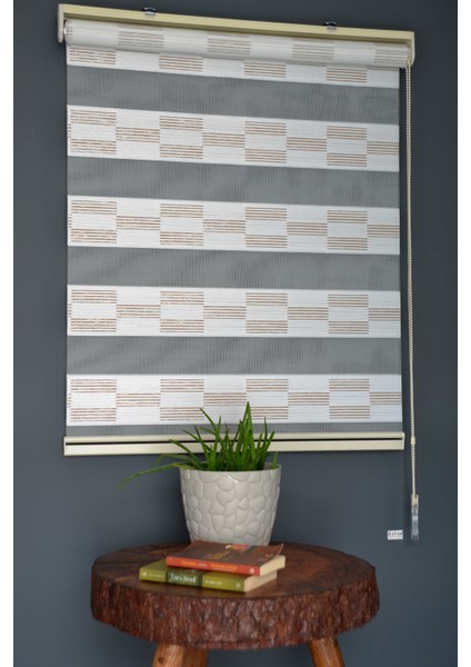 Zebra Stor Perde Pj-04 Beyaz & Kahve Renk Eteksiz 150 x 260 cm