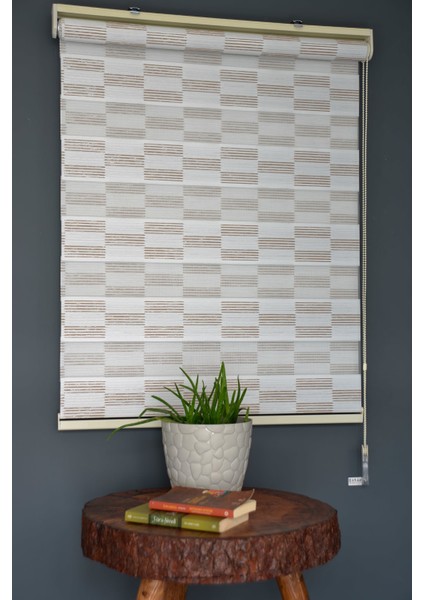 Zebra Stor Perde Pj-04 Beyaz & Kahve Renk Eteksiz 150 x 260 cm