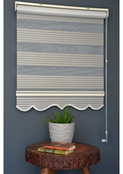 Zebra Stor Perde Kb-02 Siyah & Ekru Renk Etekli Blackout-Karartma 200 x 200 cm