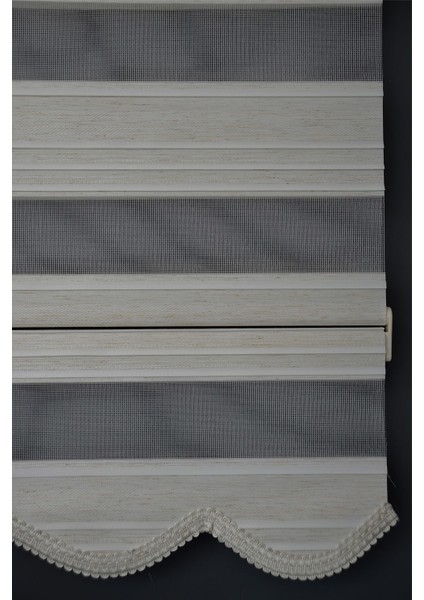 Zebra Stor Perde PLZ-800 Keten & Beyaz Renk Etekli Bambu 130 x 200 cm