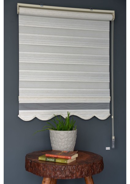 Zebra Stor Perde PLZ-800 Keten & Beyaz Renk Etekli Bambu 160 x 260 cm