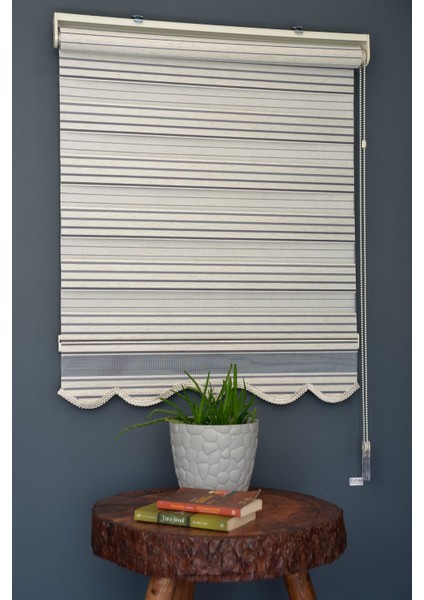 Zebra Stor Perde PLZ-804 Sütlü Kahve & Gri Renk Etekli Bambu 150 x 260 cm