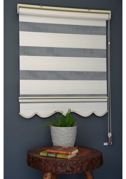 Zebra Stor Perde PLZ-805 Ekru & Beyaz Renk Etekli 110 x 260 cm