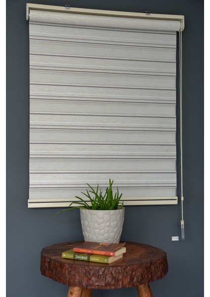 PLZ-801 Sütlü Kahve, Gri & Beyaz Renk Eteksiz Bambu Zebra Stor Perde
