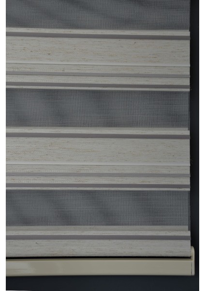 PLZ-801 Sütlü Kahve, Gri & Beyaz Renk Eteksiz Bambu Zebra Stor Perde