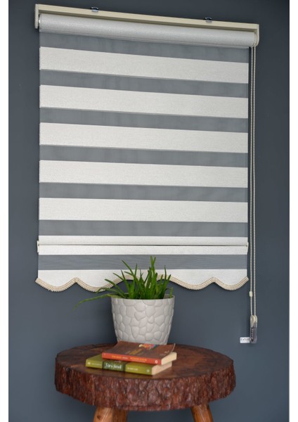 Zebra Stor Perde SM-401 Ekru & Gümüş Yaldız Renk Etekli 250 x 200 cm