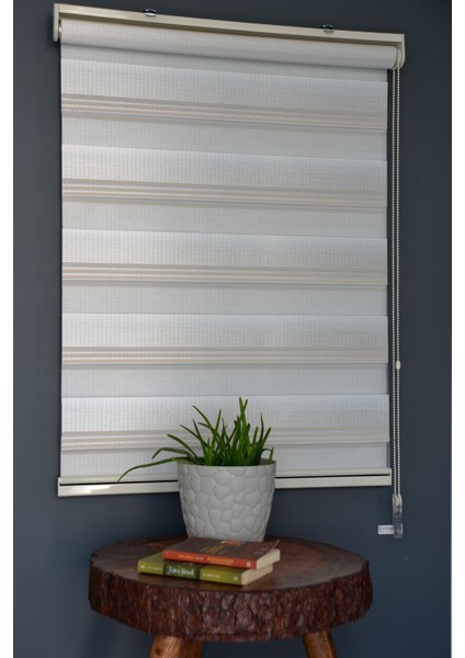 Td-41 Beyaz & Krem Renk Eteksiz Zebra Stor Perde
