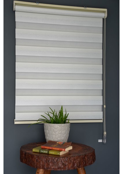 Zebra Stor Perde Zn-20 Beyaz & Ekru Renk Eteksiz 180 x 200 cm