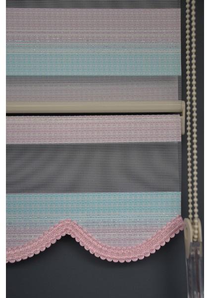 Zebra Stor Perde Zn-23 Gül Kurusu & Turkuaz Renk Etekli 250 x 260 cm modelleri