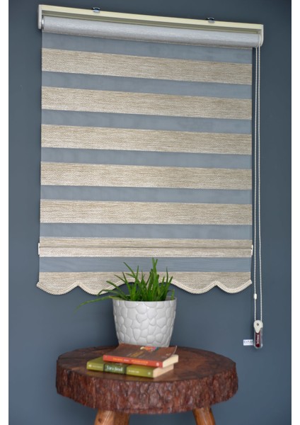 Zebra Stor Perde SM-402 Haki & Gümüş Yaldız Renk Etekli 100 x 200 cm