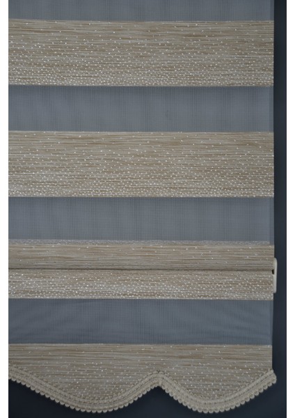 Zebra Stor Perde SM-402 Haki & Gümüş Yaldız Renk Etekli 100 x 200 cm