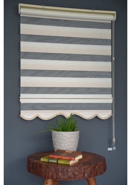 Zebra Stor Perde Zn-21 Ekru & Sütlü Kahve Renk Etekli 140 x 200 cm
