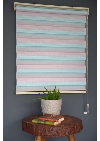 Zebra Stor Perde Zn-23 Gül Kurusu & Turkuaz Renk Eteksiz 180 x 200 cm