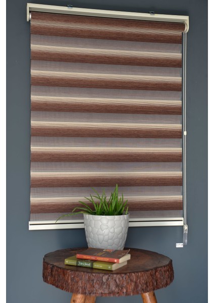 Zebra Stor Perde Yz-04 Krem & Koyu Kahverengi Renk Eteksiz 100 x 260 cm