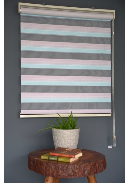 Zebra Stor Perde Zn-23 Gül Kurusu & Turkuaz Renk Eteksiz 210 x 200 cm