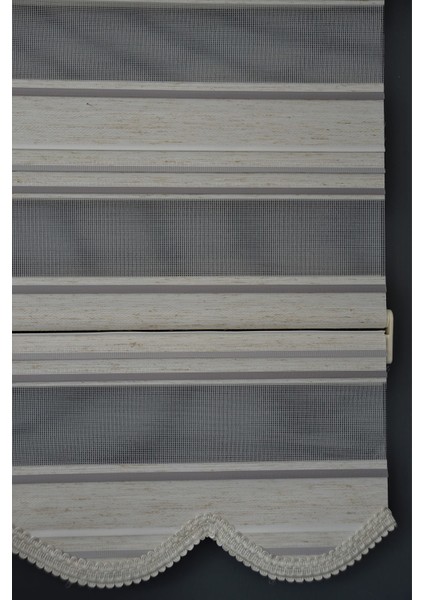 PLZ-801 Sütlü Kahve, Gri & Beyaz Renk Etekli Bambu Zebra Stor Perde