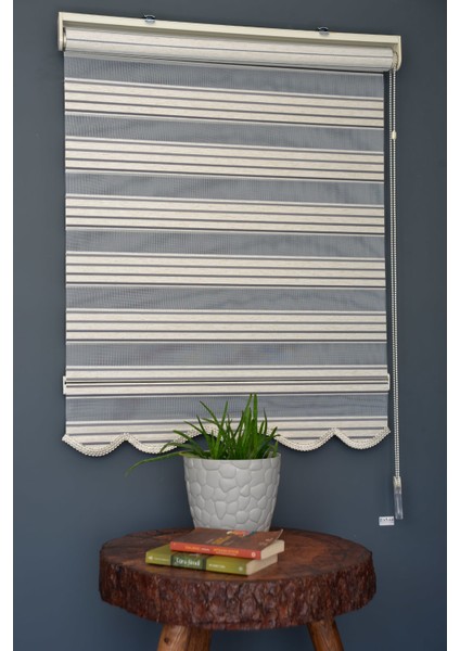 Zebra Stor Perde PLZ-804 Sütlü Kahve & Gri Renk Etekli Bambu 200 x 200 cm