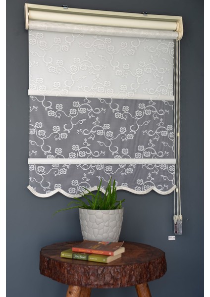 Çift Mekanizmalı Tül Stor Perde Rac-15 Beyaz Renk Etekli 280 x 260 cm