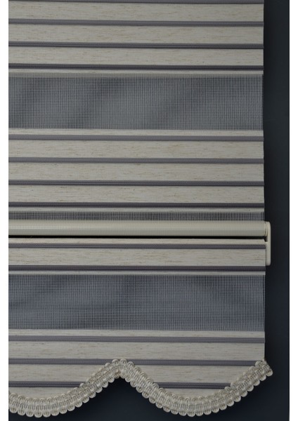 Zebra Stor Perde PLZ-804 Sütlü Kahve & Gri Renk Etekli Bambu 200 x 200 cm