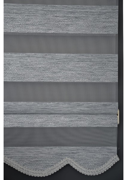 Zebra Stor Perde SM-403 Koyu Yeşil & Gümüş Yaldız Renk Etekli 100 x 260 cm