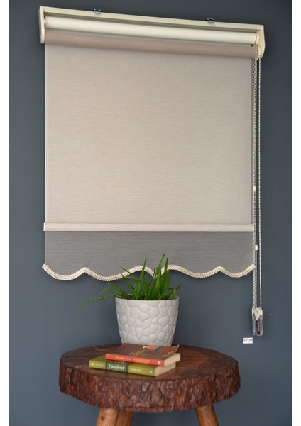 Çift Mekanizmalı Tül Stor Perde Vt-05 Karamel Renk Etekli 280 x 260 cm modelleri