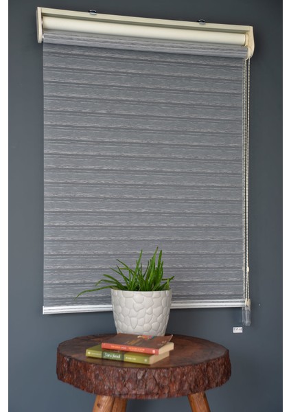 Çift Mekanizmalı Tül Stor Perde Vt-02 Gri Renk Eteksiz 280 x 200 cm