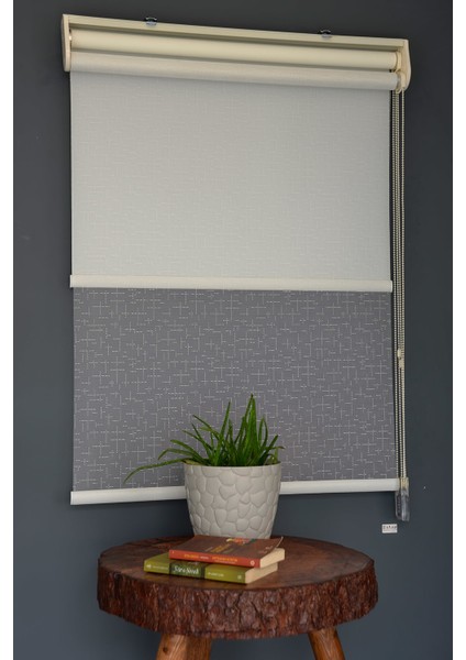 Çift Mekanizmalı Tül Stor Perde Dacuz-90 Kırık Beyaz Renk Eteksiz 280 x 260 cm