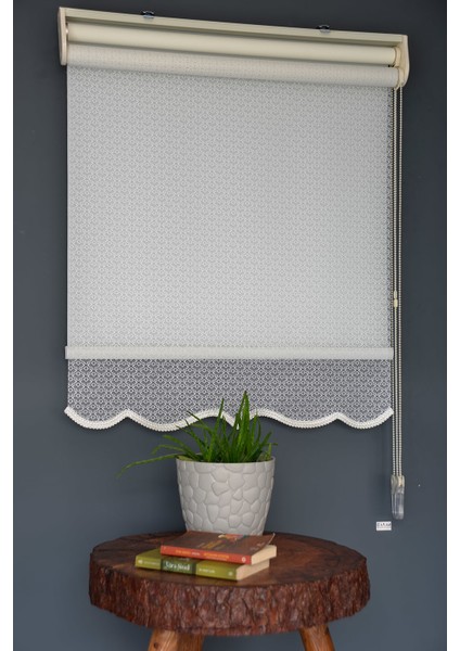 Çift Mekanizmalı Tül Stor Perde Dacuz-92 Kırık Beyaz Renk Etekli 280 x 200 cm modelleri