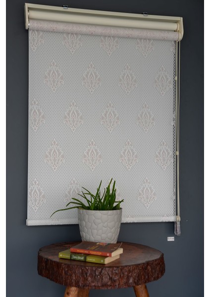 Çift Mekanizmalı Tül Stor Perde NT-102 Beyaz & Pembe Renk Eteksiz 280 x 200 cm