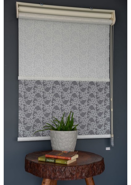 Çift Mekanizmalı Tül Stor Perde Dacuz-96 Kırık Beyaz Renk Eteksiz 280 x 200 cm