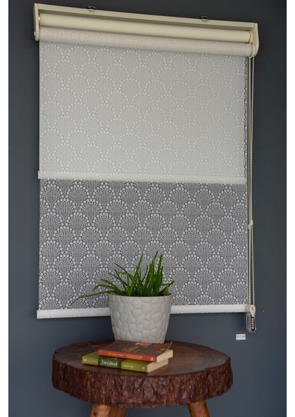 Çift Mekanizmalı Tül Stor Perde Dacuz-94 Kırık Beyaz Renk Eteksiz 280 x 200 cm