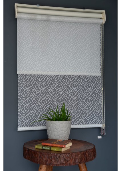 Çift Mekanizmalı Tül Stor Perde Dacuz-93 Kırık Beyaz Renk Eteksiz 280 x 200 cm