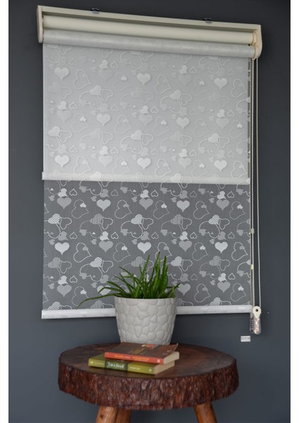 Çift Mekanizmalı Tül Stor Perde Dacuz-202 Kırık Beyaz Renk Eteksiz 280 x 260 cm