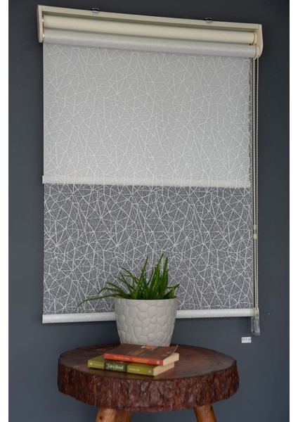 Çift Mekanizmalı Tül Stor Perde Dacuz-205 Kırık Beyaz Renk Eteksiz 280 x 260 cm