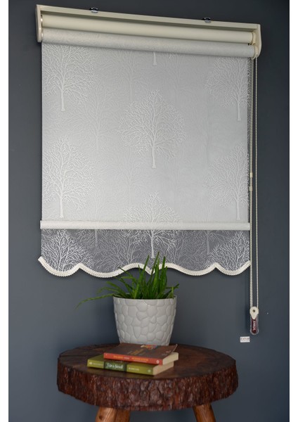 Çift Mekanizmalı Tül Stor Perde Dacuz-203 Kırık Beyaz Renk Etekli 280 x 260 cm modelleri