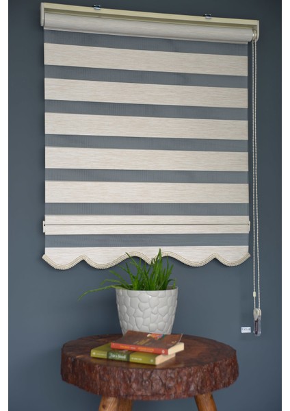 Zebra Stor Perde BZ-253 Sütlü Kahve Renk Etekli 80 x 200 cm