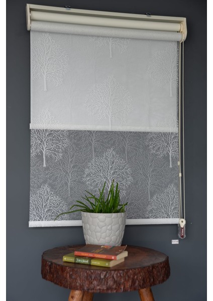 Çift Mekanizmalı Tül Stor Perde Dacuz-203 Kırık Beyaz Renk Eteksiz 280 x 260 cm