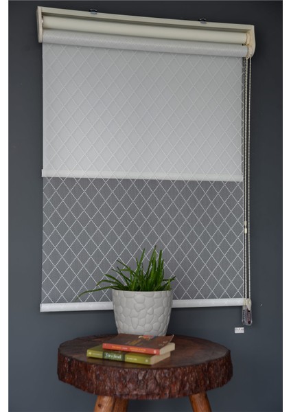 Çift Mekanizmalı Tül Stor Perde Dacuz-210 Kırık Beyaz Renk Eteksiz 280 x 200 cm