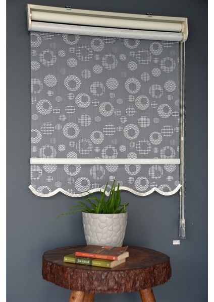 Çift Mekanizmalı Tül Stor Perde Dacuz-209 Kırık Beyaz Renk Etekli 280 x 200 cm