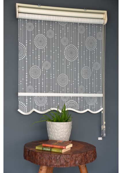Çift Mekanizmalı Tül Stor Perde Dacuz-208 Kırık Beyaz Renk Etekli 280 x 200 cm
