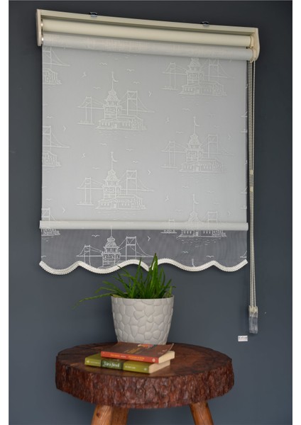 Çift Mekanizmalı Tül Stor Perde Dacuz-212 Kırık Beyaz Renk Etekli 280 x 260 cm modelleri