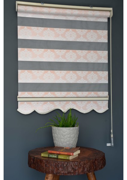 Zebra Stor Perde FT-982 Pembe Renk Etekli 120 x 260 cm