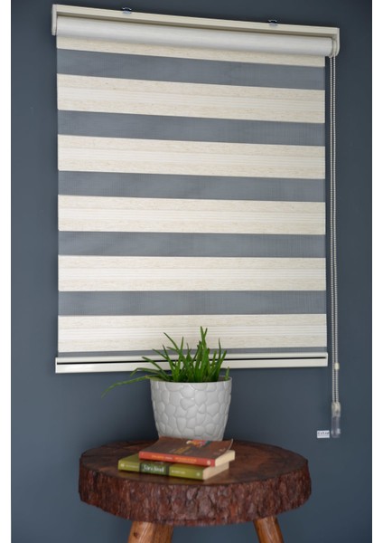 Zebra Stor Perde PLZ-600 Krem & Ekru Renk Eteksiz 130 x 260 cm