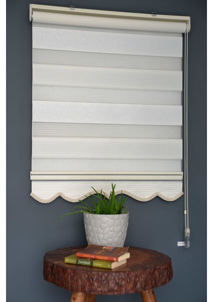 Zebra Stor Perde PLZ-700 Beyaz & Hardal Renk Etekli 120 x 200 cm