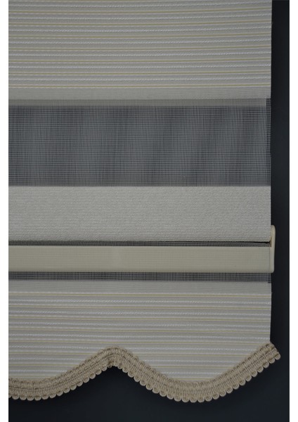 Zebra Stor Perde PLZ-700 Beyaz & Hardal Renk Etekli 120 x 200 cm