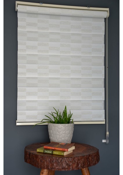 Zebra Stor Perde Pj-02 Beyaz & Krem Renk Eteksiz 140 x 260 cm