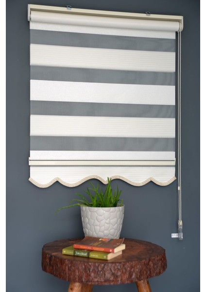 Zebra Stor Perde PLZ-700 Beyaz & Hardal Renk Etekli 270 x 200 cm