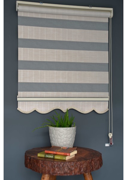 Zebra Stor Perde JK-282 Pudra Renk Etekli Bambu 90 x 200 cm