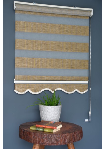 Zebra Stor Perde JK-284 Kahverengi Renk Etekli Bambu 190 x 200 cm